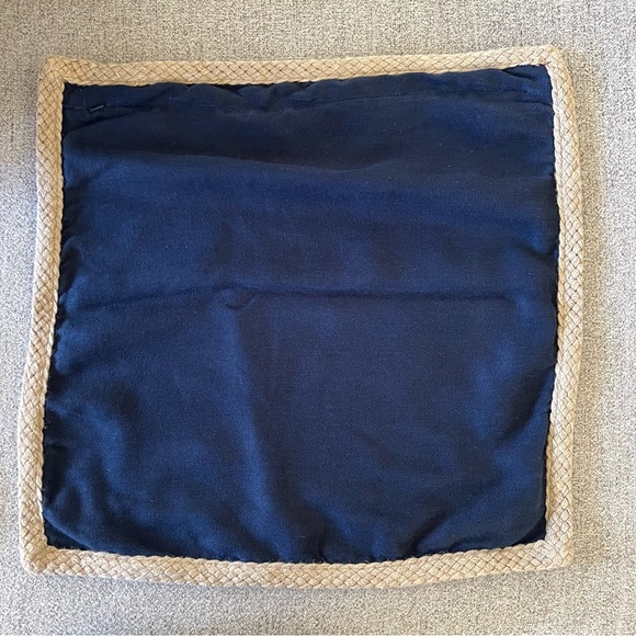 POTTERY BARN Jute Braid Linen Pillow Cover 20" Navy Blue - Picture 5 of 7